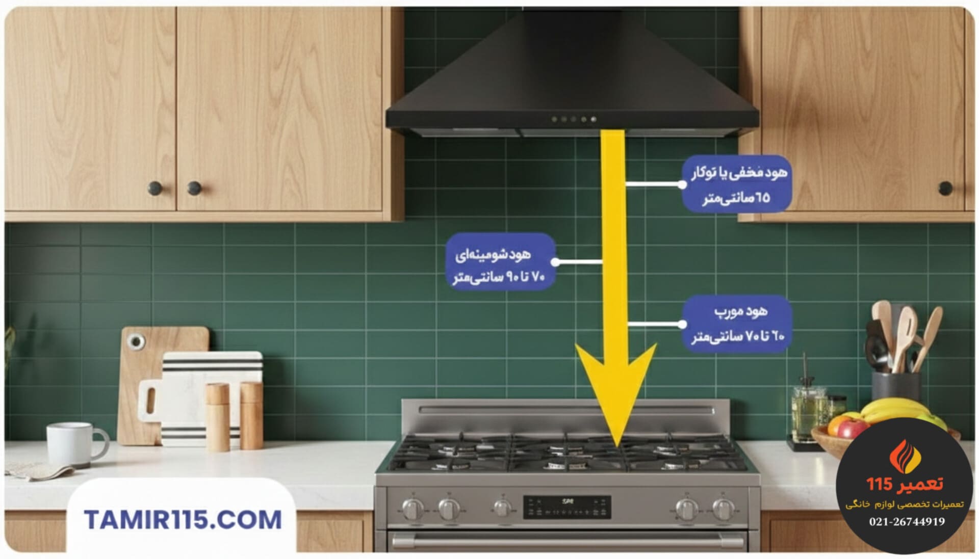 فاصله استاندارد اجاق گاز و کابینت ‌هوایی